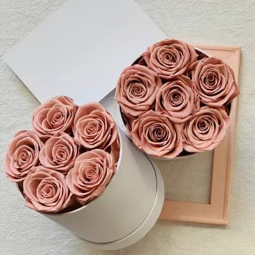6 forever roses in round box 