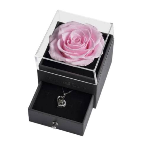 single rose in the acrylic box 